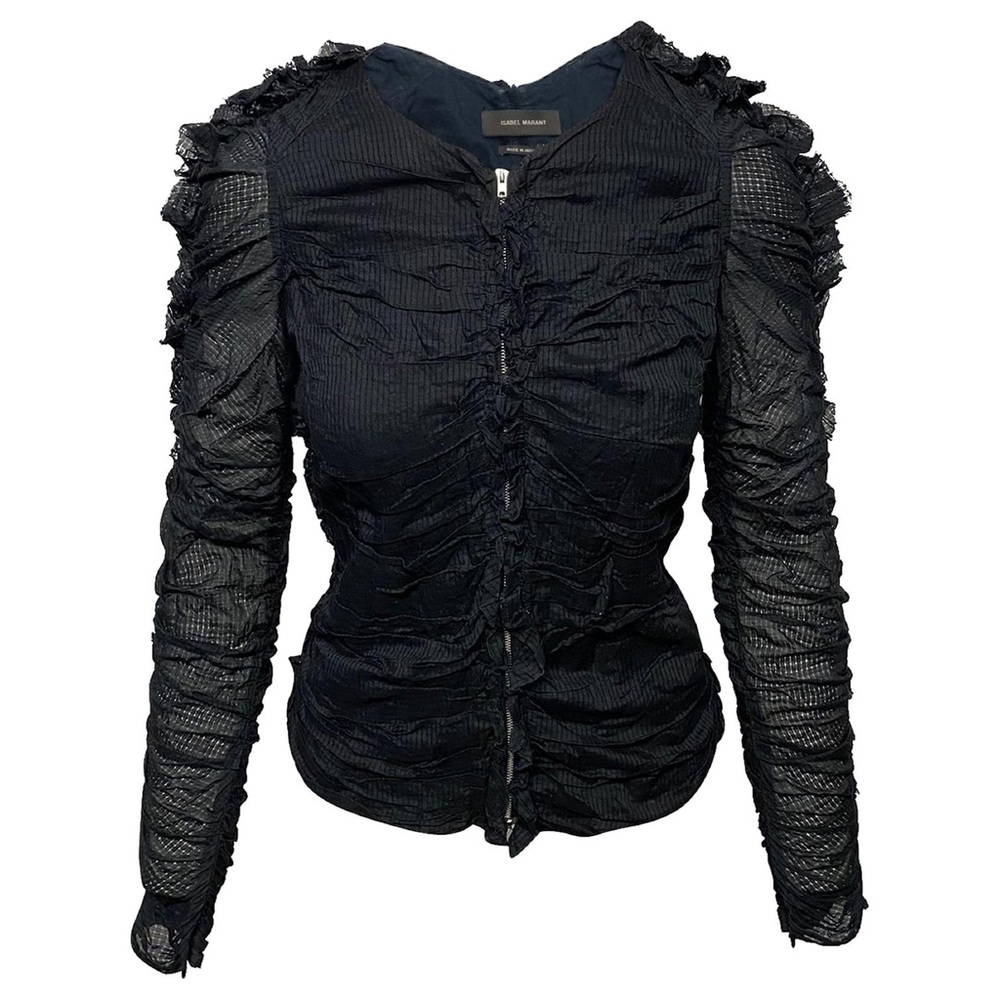 Isabel Marant Ruched Zip Blouse in Black Cotton